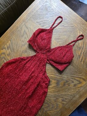 Red Sparkle Cutout Evening Dress - Women